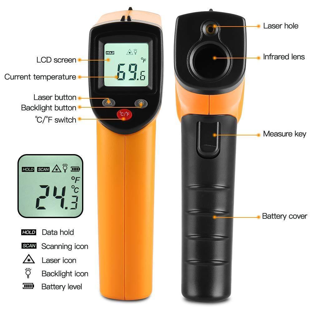 Infrared Thermometer Temperature Gun, 2 Pack Non-contact Laser Thermometers Instant Read Hand Tool For Kitchen/Outdoor, -58℉～716℉, AC Units Heater Check, AAA Battery Not Included