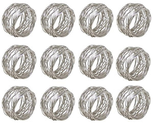 SKAVIJ Round Mesh Napkin Rings Set of 12 Silver for Wedding Banquet Dinner Decor Favor
