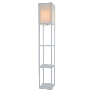 Light Accents Floor Lamp 3 Shelf Standing Lamp 63" Tall Wood with White Linen Shade (Black)