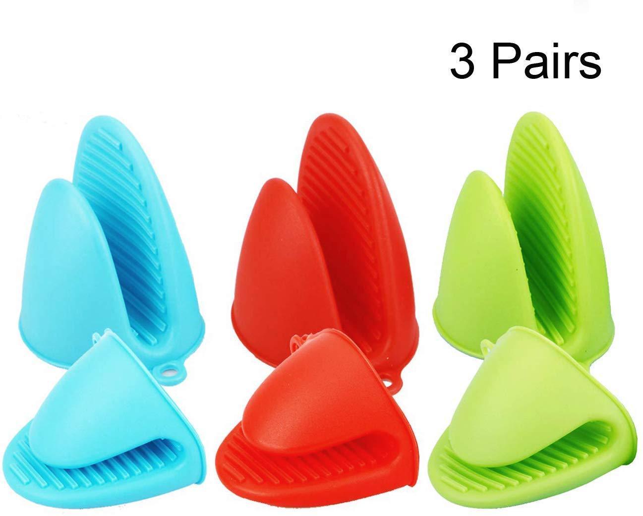 Acronde 2 Pairs Mini Oven Gloves Silicone Heat Resistant Cooking Pinch Mitts Potholder for Kitchen Cooking & Baking, Red and blue