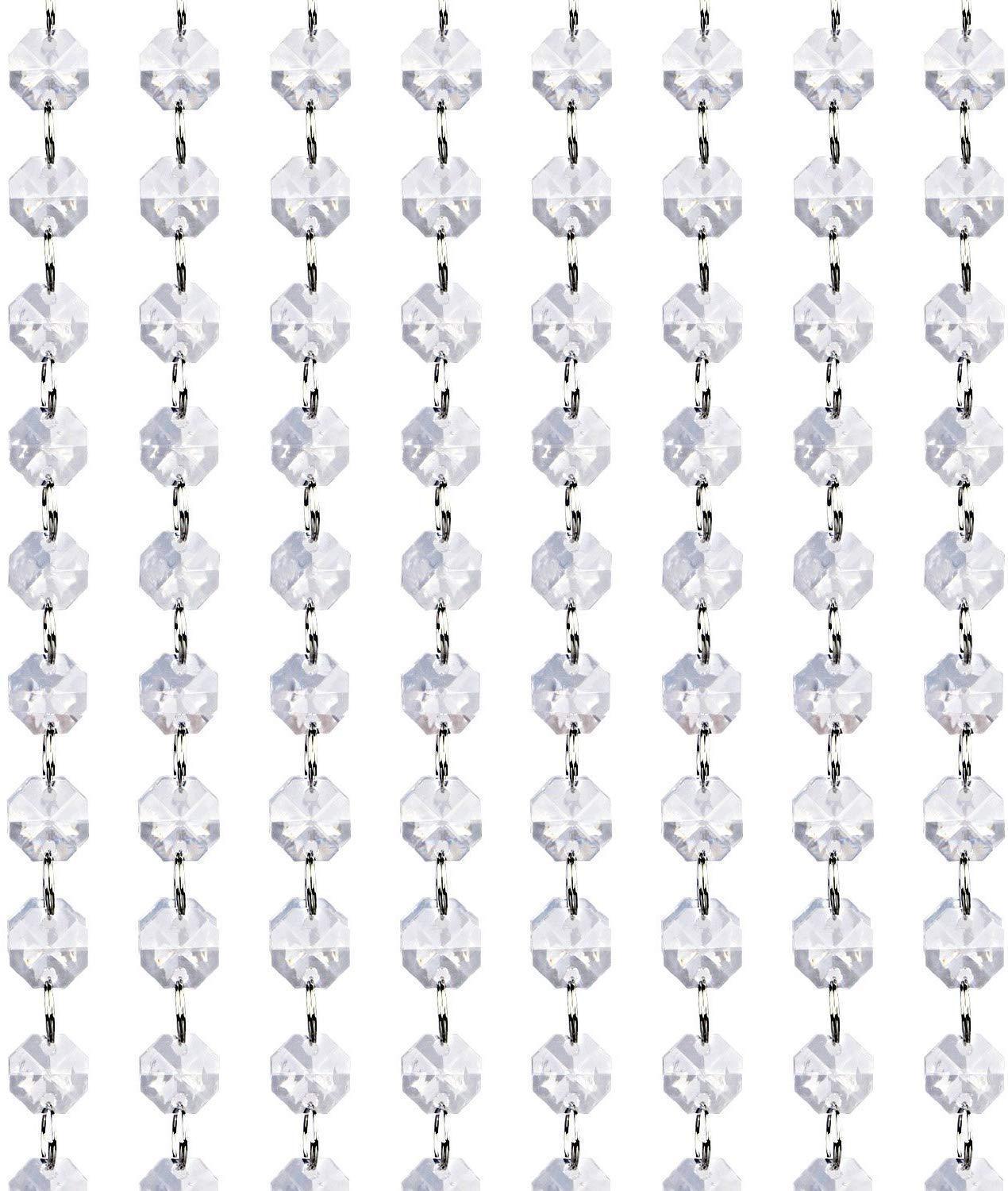 Crystal Acrylic Gems Bead Garland Strands, KinHom 16 Feet Hanging Clear 14mm Daimond Beads Chain Garlands for Manzanita Tree Centerpiece, Chandelier Bead Lamp Chain, Christmas/Wedding Party Decoration