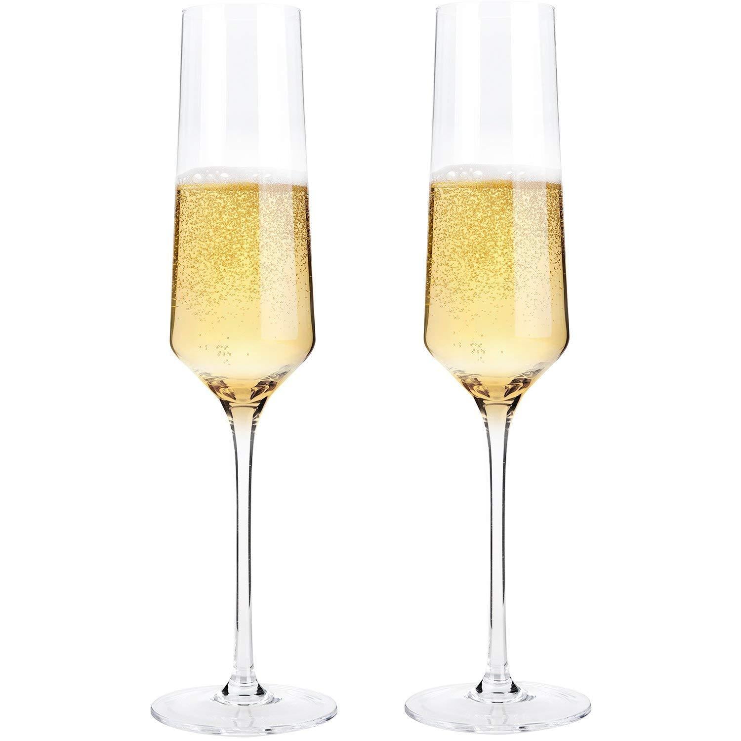Hand Blown Crystal Champagne Flutes - Bella Vino Elegant Champagne Glasses Made from 100% Lead Free Premium Crystal Glass，Perfect for Any Occasion,Great Gift, 10", 7 Oz, Set of 2, Clear