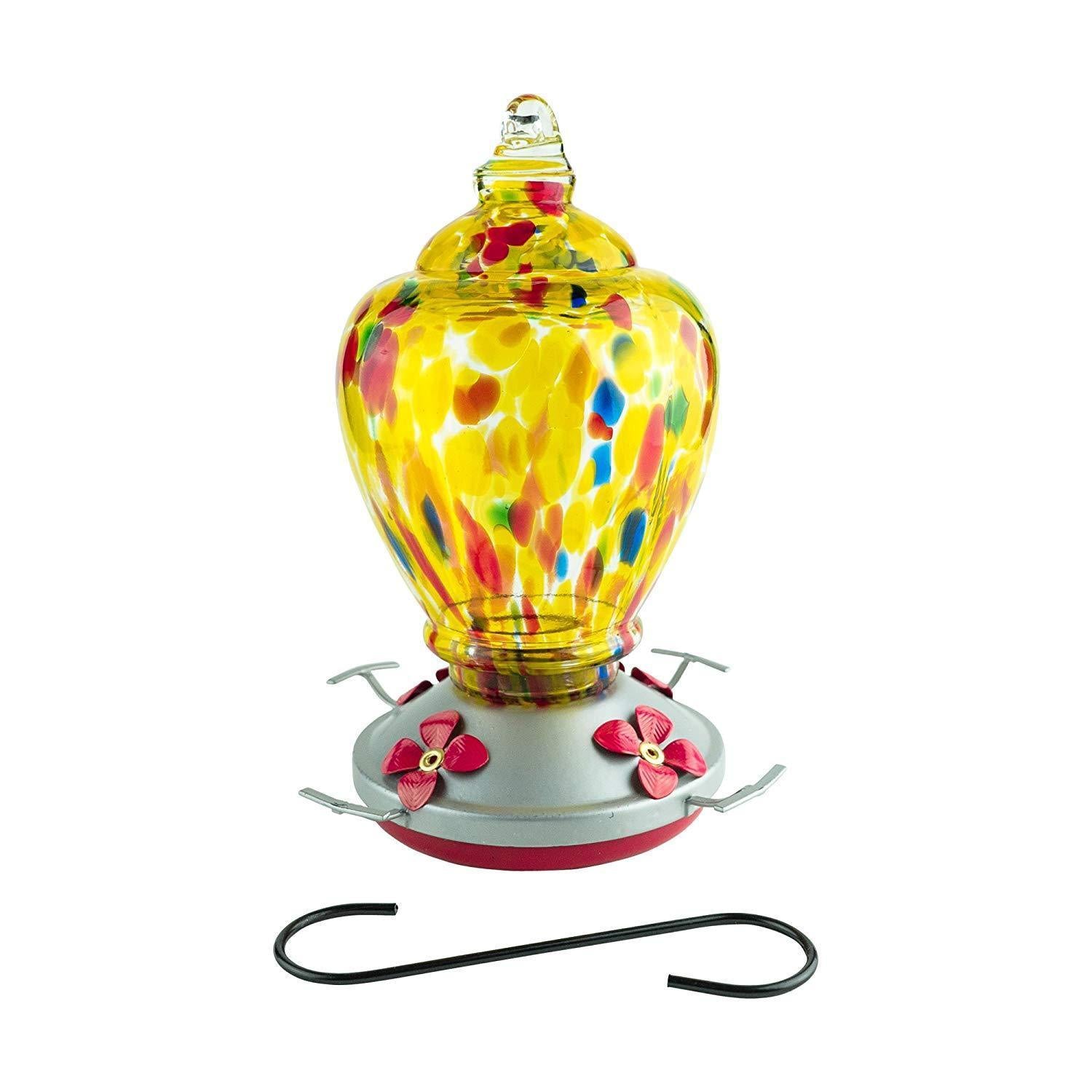 Best Home Products Hummingbird Feeder with Perch - Hand-Blown Glass Feeders | Autumn Impressions (Multi)