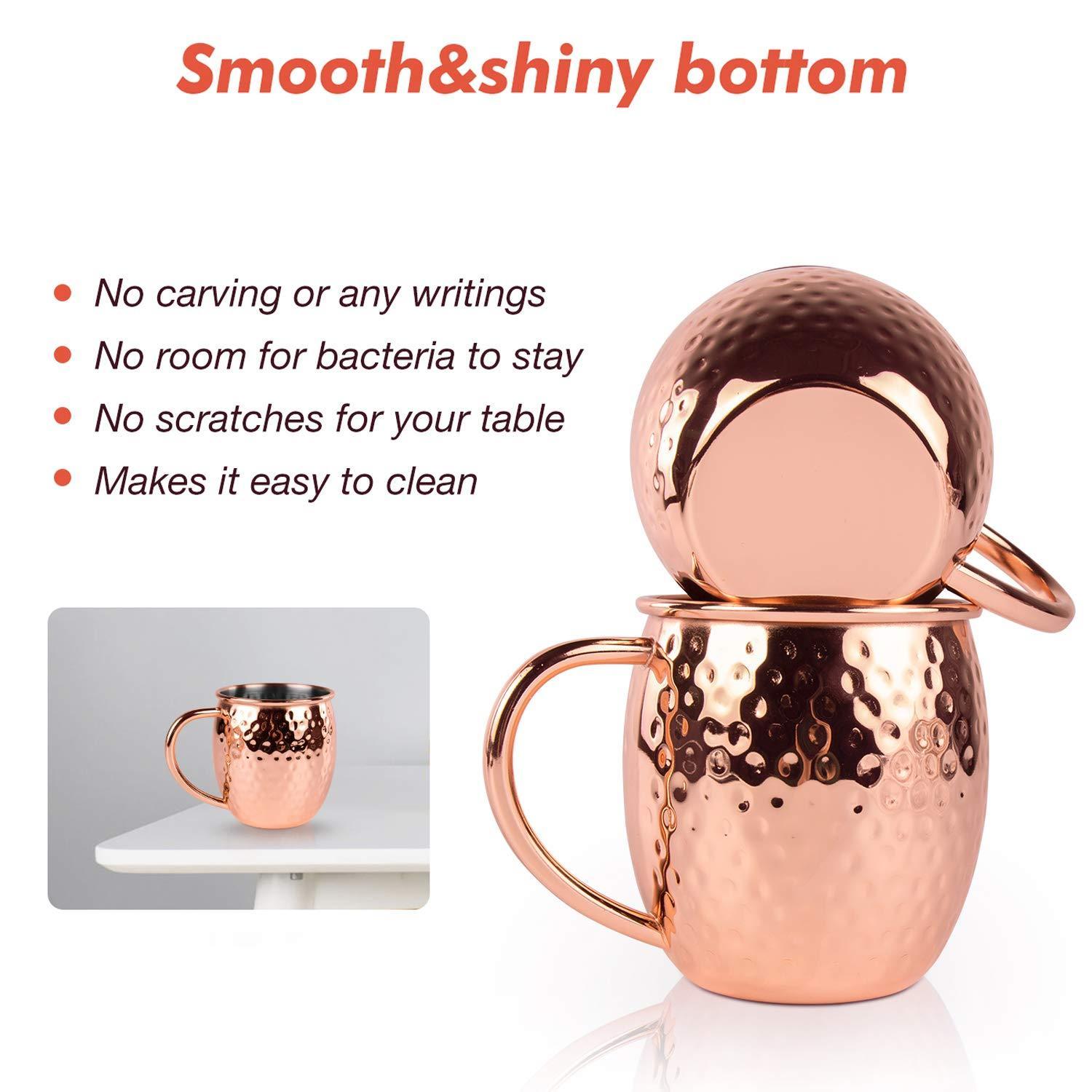 Moscow Mule Copper Mugs, Set of 4-100% HANDCRAFTED, Food-safe Copper Mugs 16 Ounce with Brass Handle and Stainless-Steel Lining, Highest Quality Cocktail Copper Strawsand Jigger