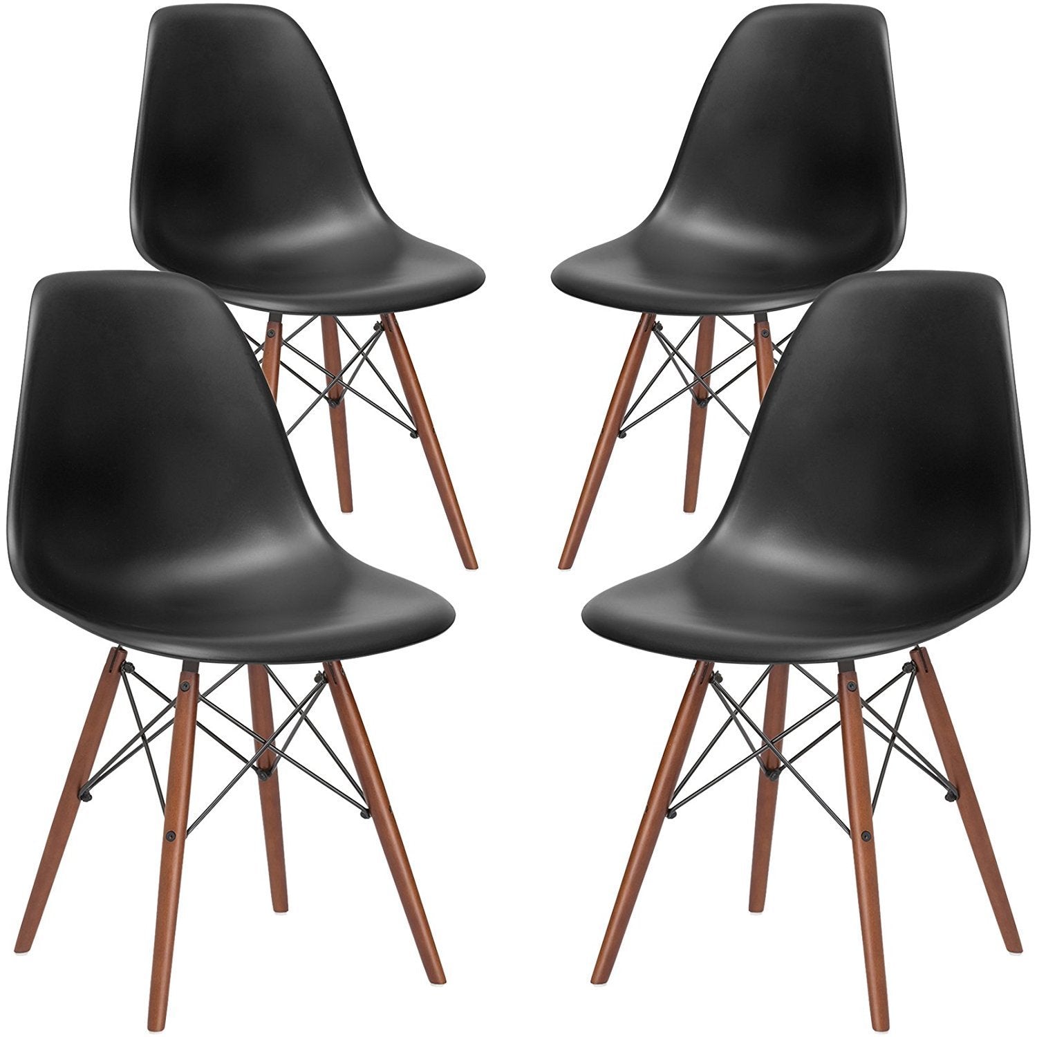 Poly and Bark Vortex Side Chair Walnut Legs, Black, Set of 4