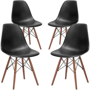 Poly and Bark Vortex Side Chair Walnut Legs, Black, Set of 4