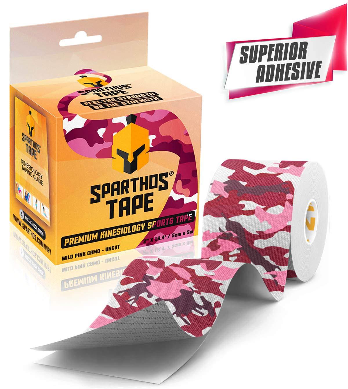 Sparthos Kinesiology Tape - Incredible Support for Athletic Sports and Recovery - Free Kinesiology Taping Guide! - Uncut 2 inch x 16.4 feet Roll