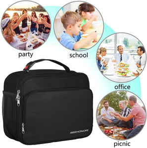 SEEHONOR Insulated Lunch Bag Thermal Durable Reusable Lunch Box Lunch Tote Bag Bento Bag Soft Bag for Boys Men Adults Office Work School, Black