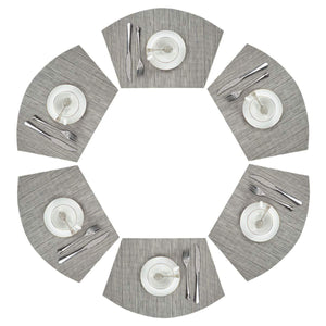 PAUWER Grey Round Table Placemats Set of 7 Wedge and Round Placemats Set for Round Dining Table Washable Woven Vinyl Placemats Set