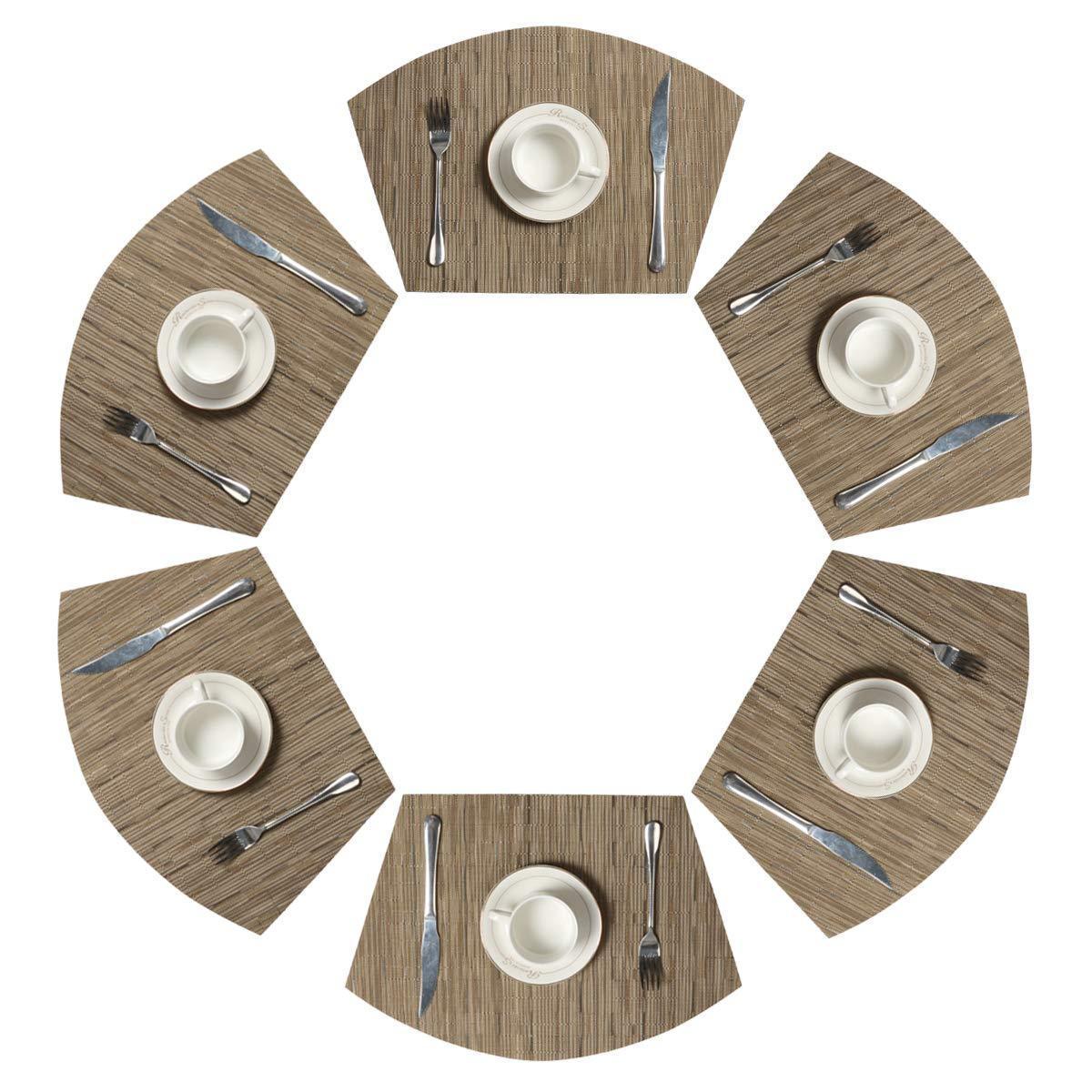 PAUWER Grey Round Table Placemats Set of 7 Wedge and Round Placemats Set for Round Dining Table Washable Woven Vinyl Placemats Set