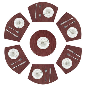 PAUWER Grey Round Table Placemats Set of 7 Wedge and Round Placemats Set for Round Dining Table Washable Woven Vinyl Placemats Set