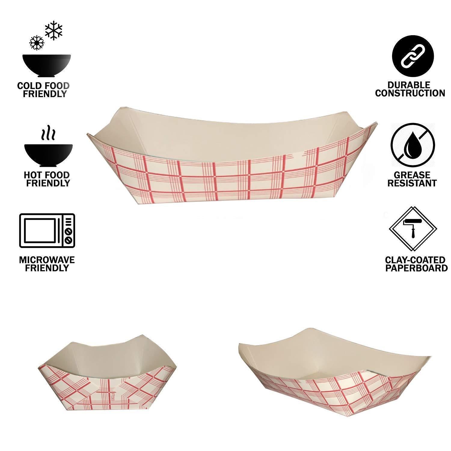 Disposable Paper Food Tray 3Lb Heavy Duty, Grease Resistant 100 Pack. Durable, Coated Paper Food Basket for Fairs, Concession Stands & Food Trucks. Holds Treats Like Hot Dogs, Fries, Nachos and Tacos!