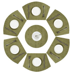 PAUWER Grey Round Table Placemats Set of 7 Wedge and Round Placemats Set for Round Dining Table Washable Woven Vinyl Placemats Set