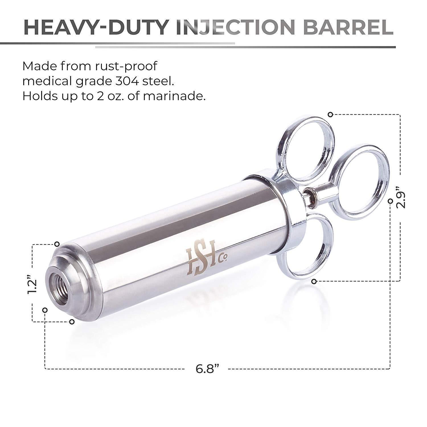 Meat Injector Kit - Marinade Injector Syringe for Food - 304 Stainless Steel Syringes, 6 Professional Needles, 4 Silicone O-Rings and 2 Cleaning Brushes - Recipe Book Pdf - BBQ Grill Kit