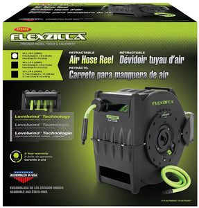 Flexzilla Levelwind Retractable Air Hose Reel, 3/8 in. x 50 ft, Heavy Duty, Lightweight, Hybrid, ZillaGreen - L8305FZ