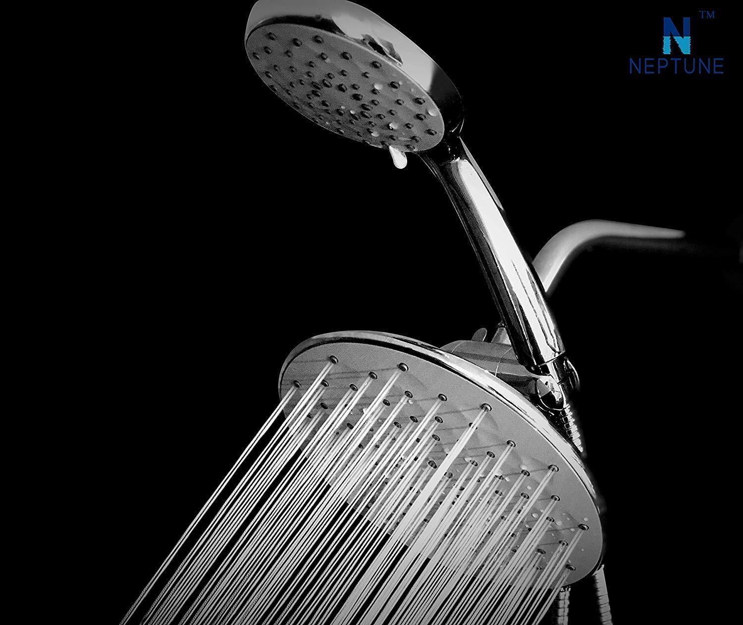 Neptune Luxury 3-Way 2-In-1 High Pressure Showerhead with Handheld Combo 9-Inch Large Adjustable Rainfall Shower Head and Multi-Setting 4.7-Inch Handheld Spray Use 2 Showerheads Separately or Together