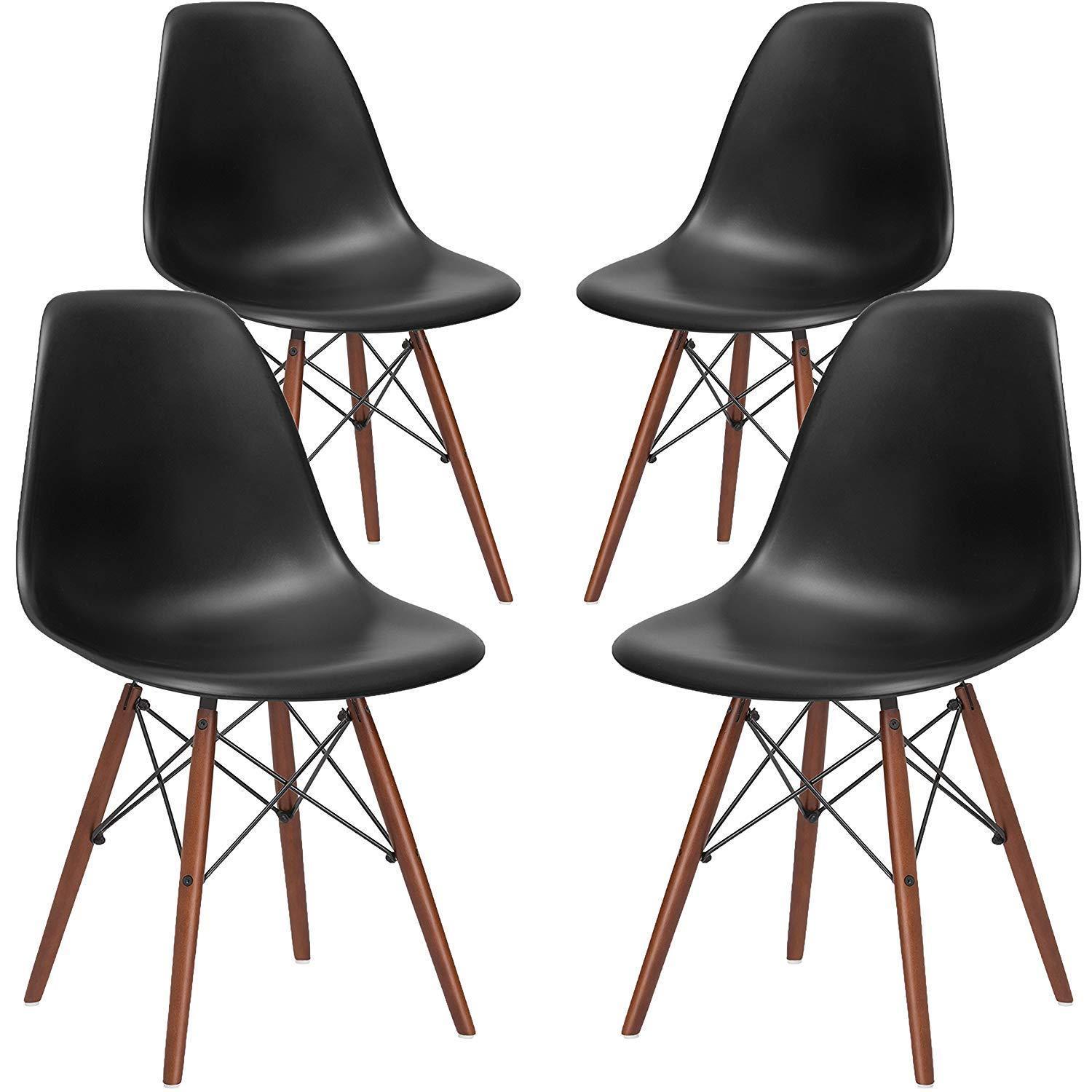 Poly and Bark Vortex Side Chair Walnut Legs, Black, Set of 4