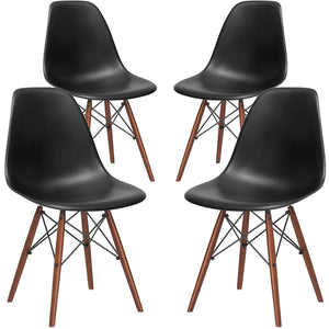 Poly and Bark Vortex Side Chair Walnut Legs, Black, Set of 4