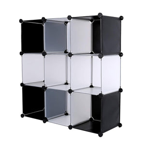 C&AHOME 8 Cube Storage Organizer Toy Rack Cabinet Wardrobe DIY Black Closet with White Doors