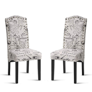 Merax Script Fabric Accent Chair Dining Room Chair with Solid Wood Legs, Beige,Set of 2