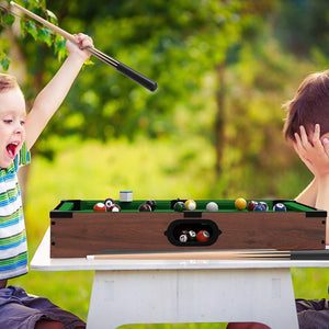 Mini Tabletop Pool Set- Billiards Game Includes Game Balls, Sticks, Chalk, Brush and Triangle-Portable and Fun for the Whole Family by Hey! Play!