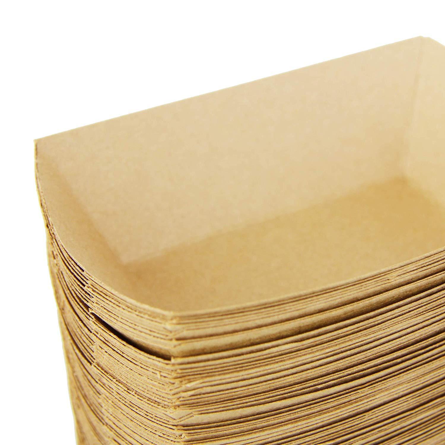 [250 Pack] 2 lb Heavy Duty Disposable Kraft Brown Paper Food Trays Grease Resistant Fast Food Paperboard Boat Basket for Parties Fairs Picnics Carnivals, Holds Tacos Nachos Fries Hot Corn Dogs