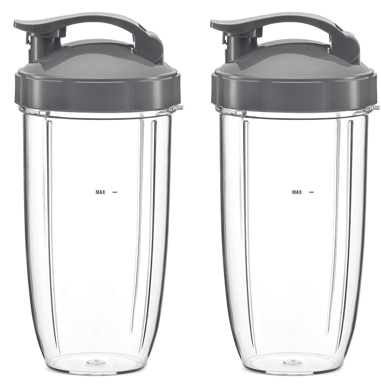 32oz Replacement Cups with Flip Top To Go Lid for NutriBullet 600w and Pro 900w Blender (2 Pack) by Preferred Parts