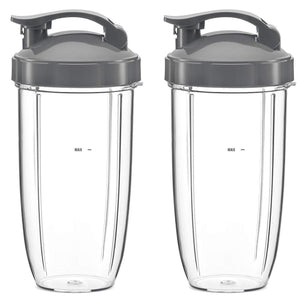 32oz Replacement Cups with Flip Top To Go Lid for NutriBullet 600w and Pro 900w Blender (2 Pack) by Preferred Parts
