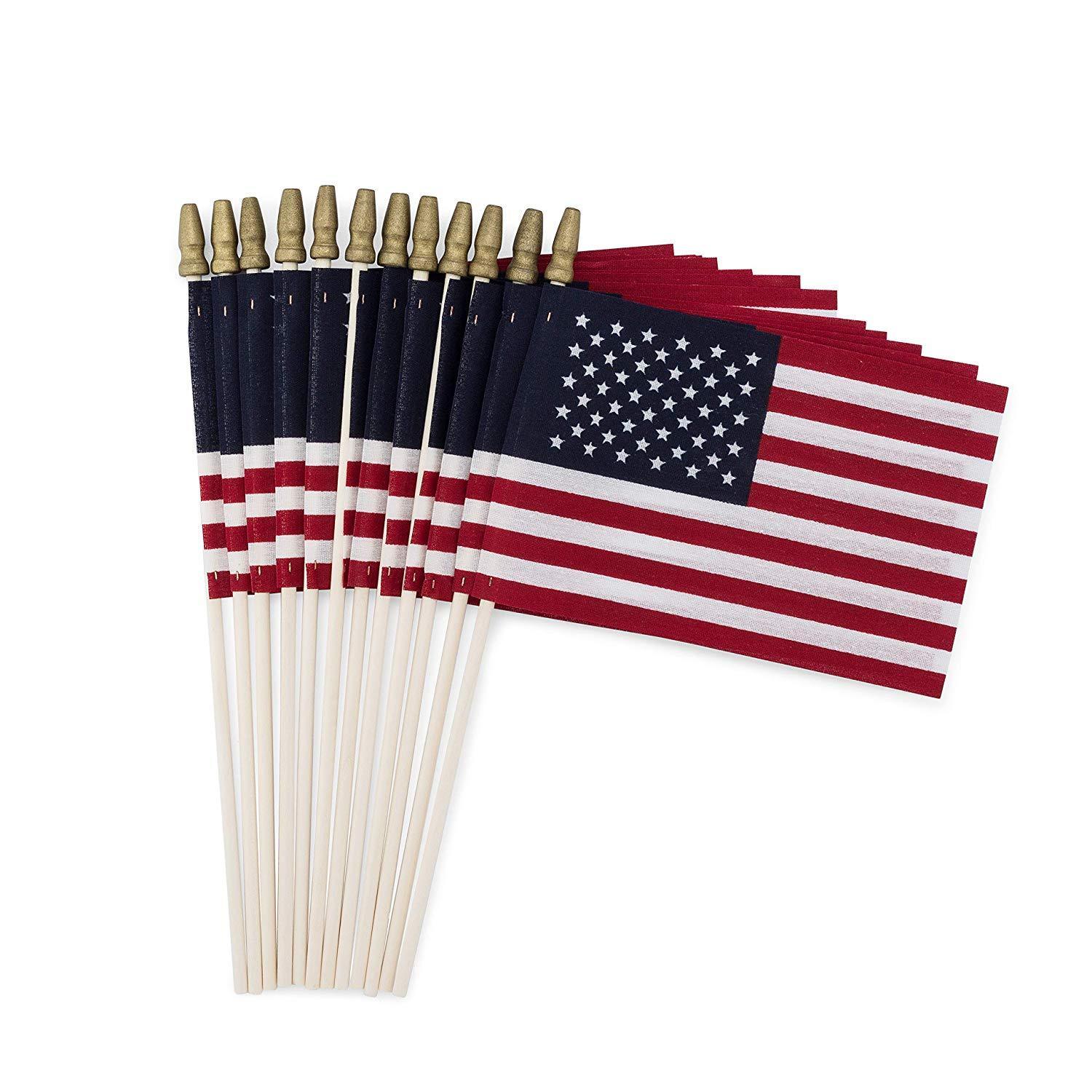 Set of 12 Bulk American Flags: 12" x 18" Small American Flags on Wooden Sticks from Darice