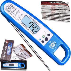 Instant Read Meat Thermometer For Cooking And Grill. UPGRADED WITH BACKLIGHT AND WATERPROOF BODY. Best Ultra Fast Digital Kitchen Probe. Includes Internal BBQ Meat Temperature Guide