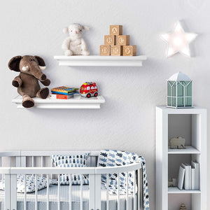 Kloveyleaf Floating Shelves Set of 2 Modern Style Shelves for Bedroom, Kitchen, or Bath, Includes Wall Mounting Hardware (White)