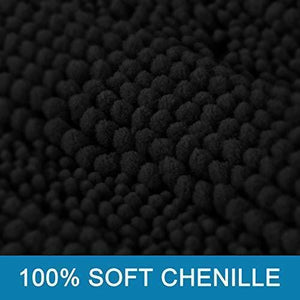 Office Marshal Grey Bath Mats for Bathroom Non Slip Ultra Thick and Soft Chenille Plush Striped Floor Mats Bath Rugs Set, Microfiber Door Mats for Kitchen/Living Room (Pack 2-20" x 32"/17" x 24")